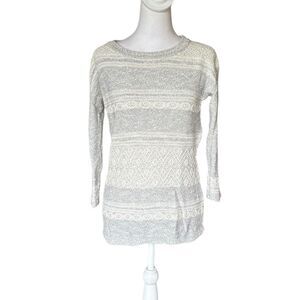 FATFACE Knit Sweater Grey White Embroidered Cotton Womens Size 6